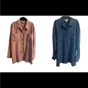 Casual Corner Vintage Women's Silk Blouse Size  L Long Sleeve Button-Up lot of 2